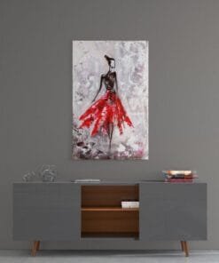Vrouw Rode Rok Glasschilderij