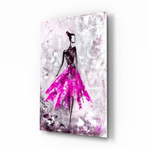 Vrouw Met Roze Rok Glasschilderij