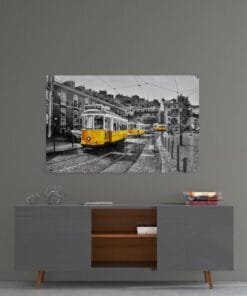 Gele Tram Glasschilderij