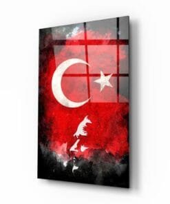 Silhouet Ataturk Bij Turkse Vlag Glasschilderij