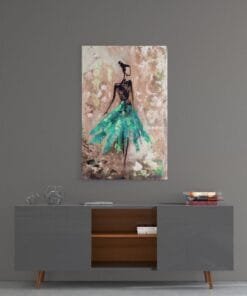 Vrouw Groene Rok Glasschilderij