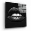 Zwarte Lippen Glasschilderij