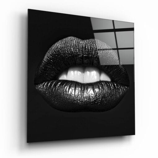 Zwarte Lippen Glasschilderij