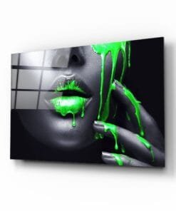 Vrouw Met Groene Verf Glasschilderij