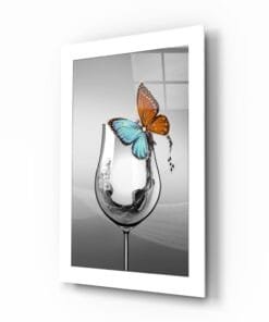 Wijnglas met Vlinder | Glasschilderij