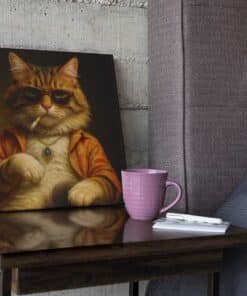 OEFE 1341 canvas schilderij vierkant vintage kat b