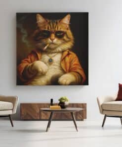 OEFE 1341 canvas schilderij vierkant vintage kat c