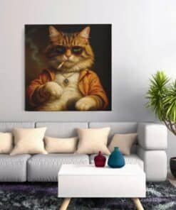 OEFE 1341 canvas schilderij vierkant vintage kat e