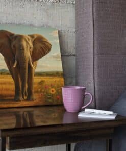 OEFE 1342 vierkant canvas schilderij olifant in de savanne b