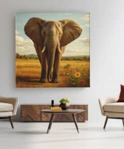 OEFE 1342 vierkant canvas schilderij olifant in de savanne c