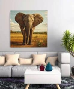vierkant-canvas-schilderij-olifant-in-de-savanne-d