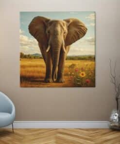 OEFE 1342 vierkant canvas schilderij olifant in de savanne g