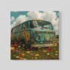 OEFE 1343 vierkant canvas schilderij hippie bus bloemenveld