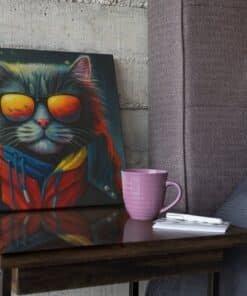 OEFE 1344 vierkant canvas schilderij coole kat met zonnebril b