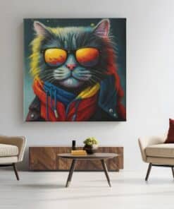 OEFE 1344 vierkant canvas schilderij coole kat met zonnebril d