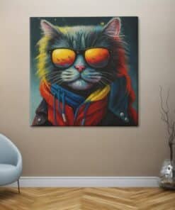 OEFE 1344 vierkant canvas schilderij coole kat met zonnebril g