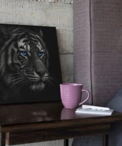 OEFE 1347 vierkant canvas schilderij zwarte tijger blauwe ogen b