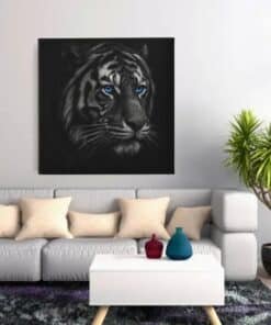 OEFE 1347 vierkant canvas schilderij zwarte tijger blauwe ogen e