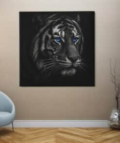 OEFE 1347 vierkant canvas schilderij zwarte tijger blauwe ogen f