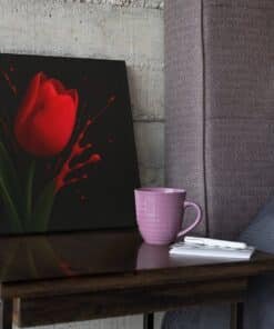 OEFE 1348 bloem rode tulp vierkant canvas schilderij b