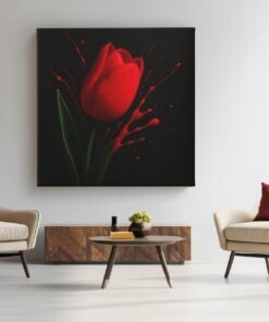 OEFE 1348 bloem rode tulp vierkant canvas schilderij d