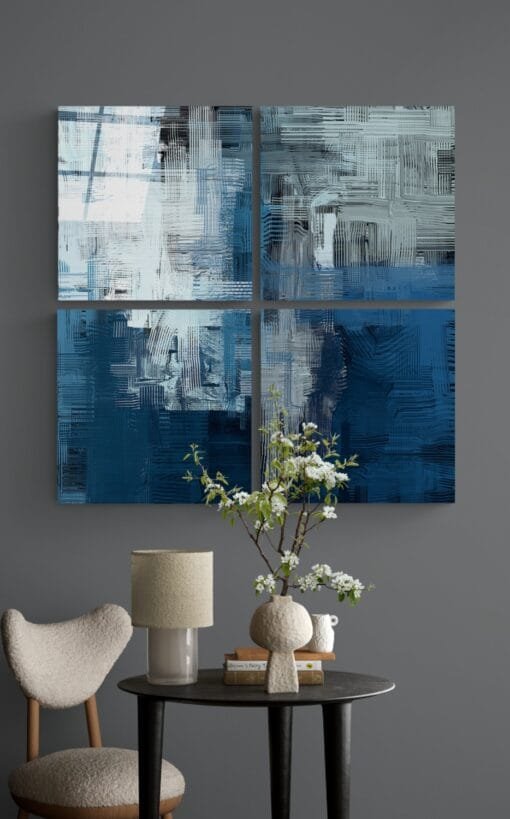 Abstract Blauw Glasschilderij