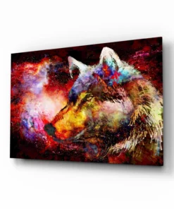 Gekleurde Wolf Glasschilderij