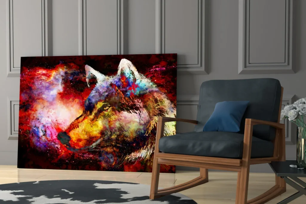 Gekleurde Wolf Glasschilderij