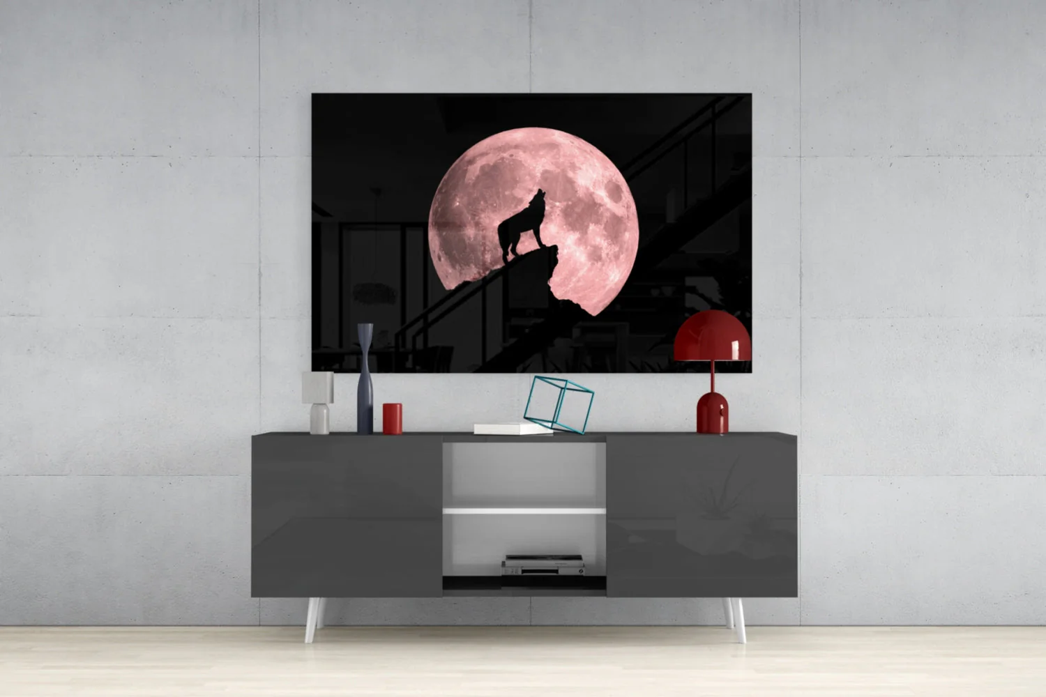 Wolf en Volle Maan Glasschilderij - Afbeelding 6