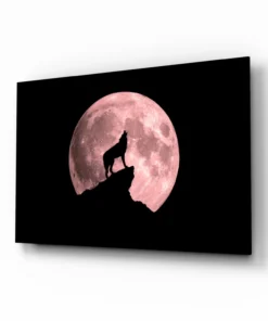 Wolf en Volle Maan Glasschilderij
