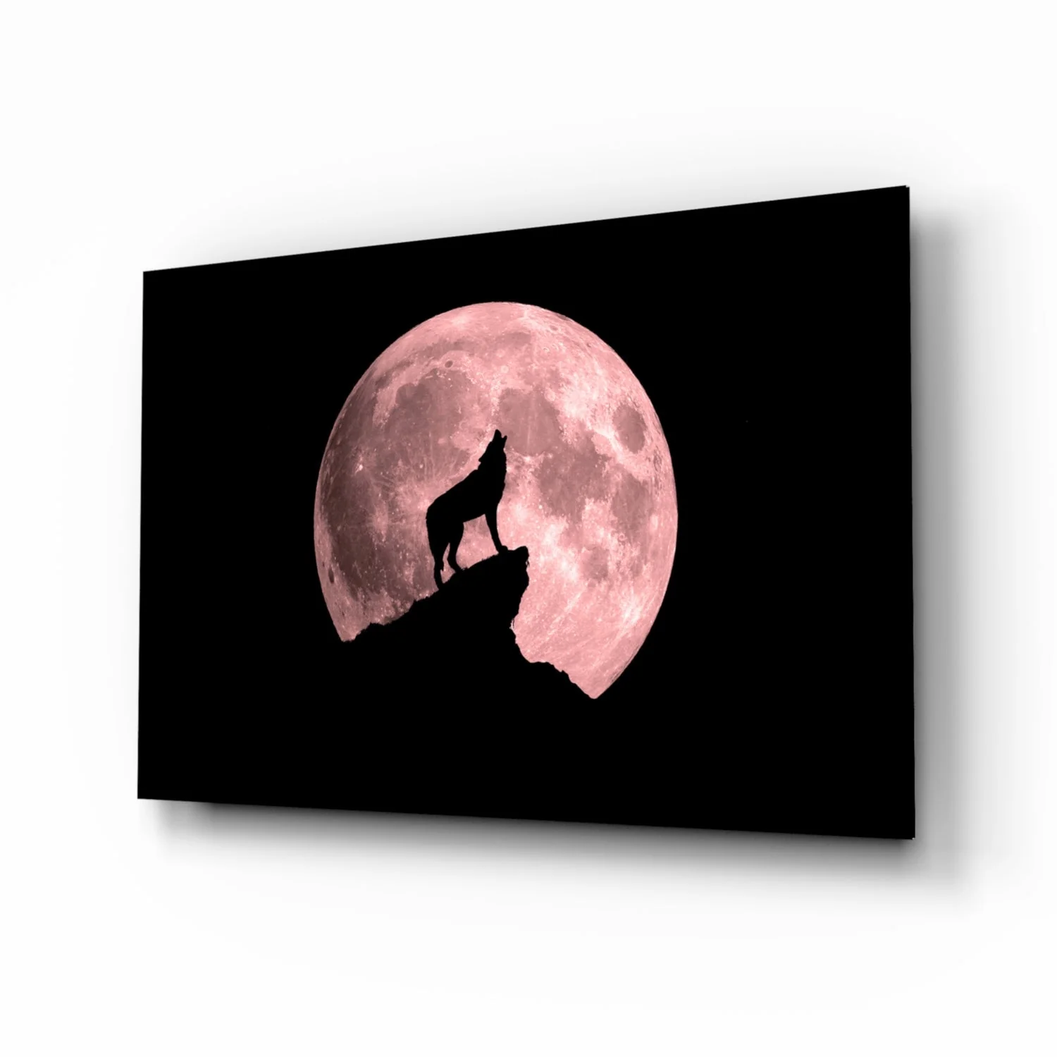 Wolf en Volle Maan Glasschilderij