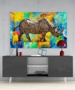 Dieren Neushoorn Glasschilderij - Afbeelding 6