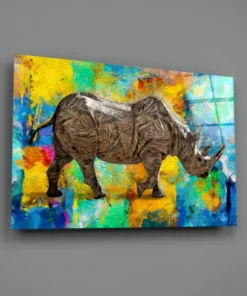 Dieren Neushoorn Glasschilderij - Afbeelding 3