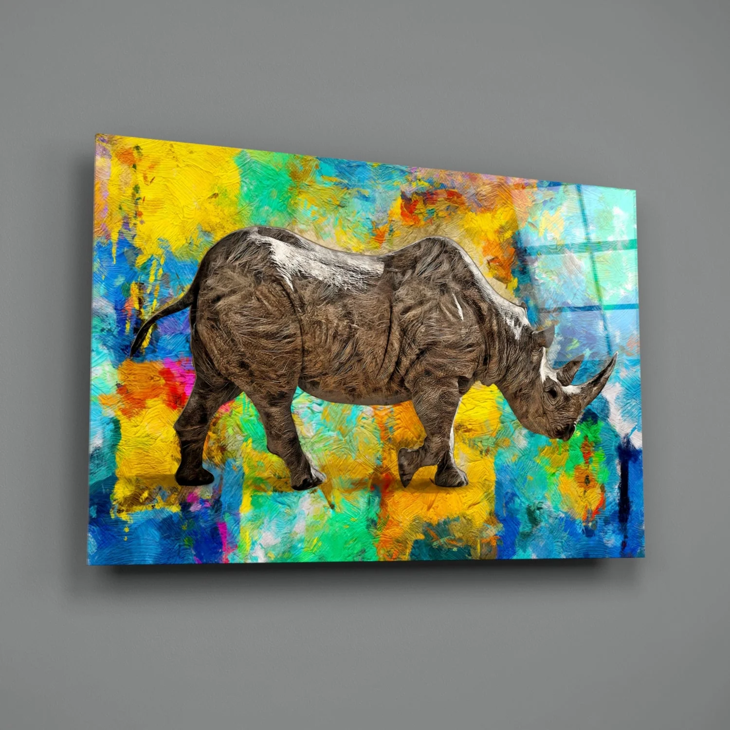Dieren Neushoorn Glasschilderij - Afbeelding 3