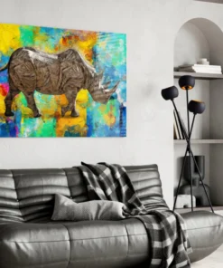 Dieren Neushoorn Glasschilderij - Afbeelding 5