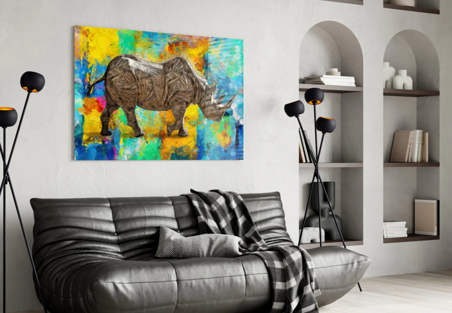 Dieren Neushoorn Glasschilderij - Afbeelding 5
