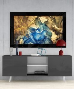 Goud Blauw Abstract Glasschilderij