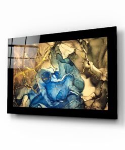 Goud Blauw Abstract Glasschilderij