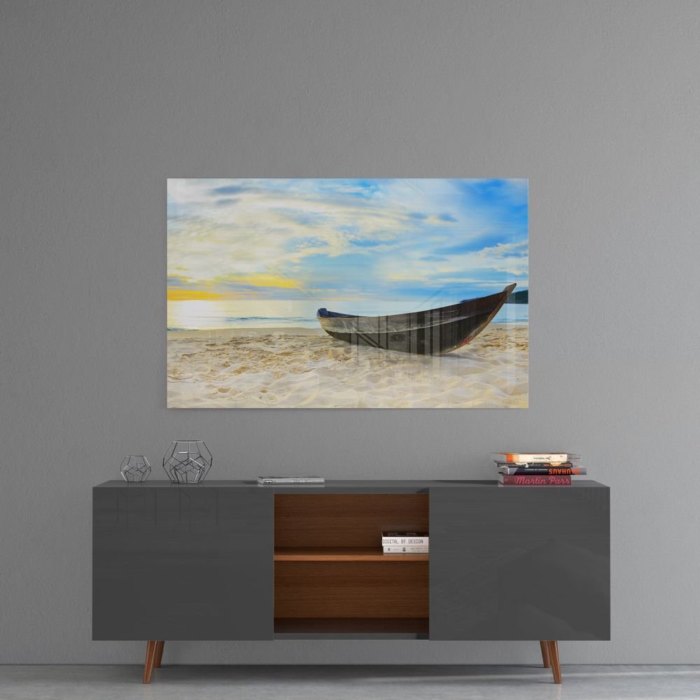 Boot Op Het Strand Glasschilderij