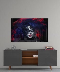 Vrouwelijke clown Glasschilderij