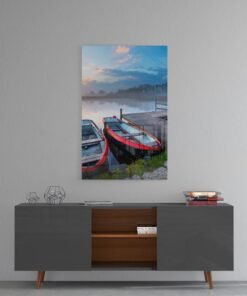 Boten op Het Meer Glasschilderij