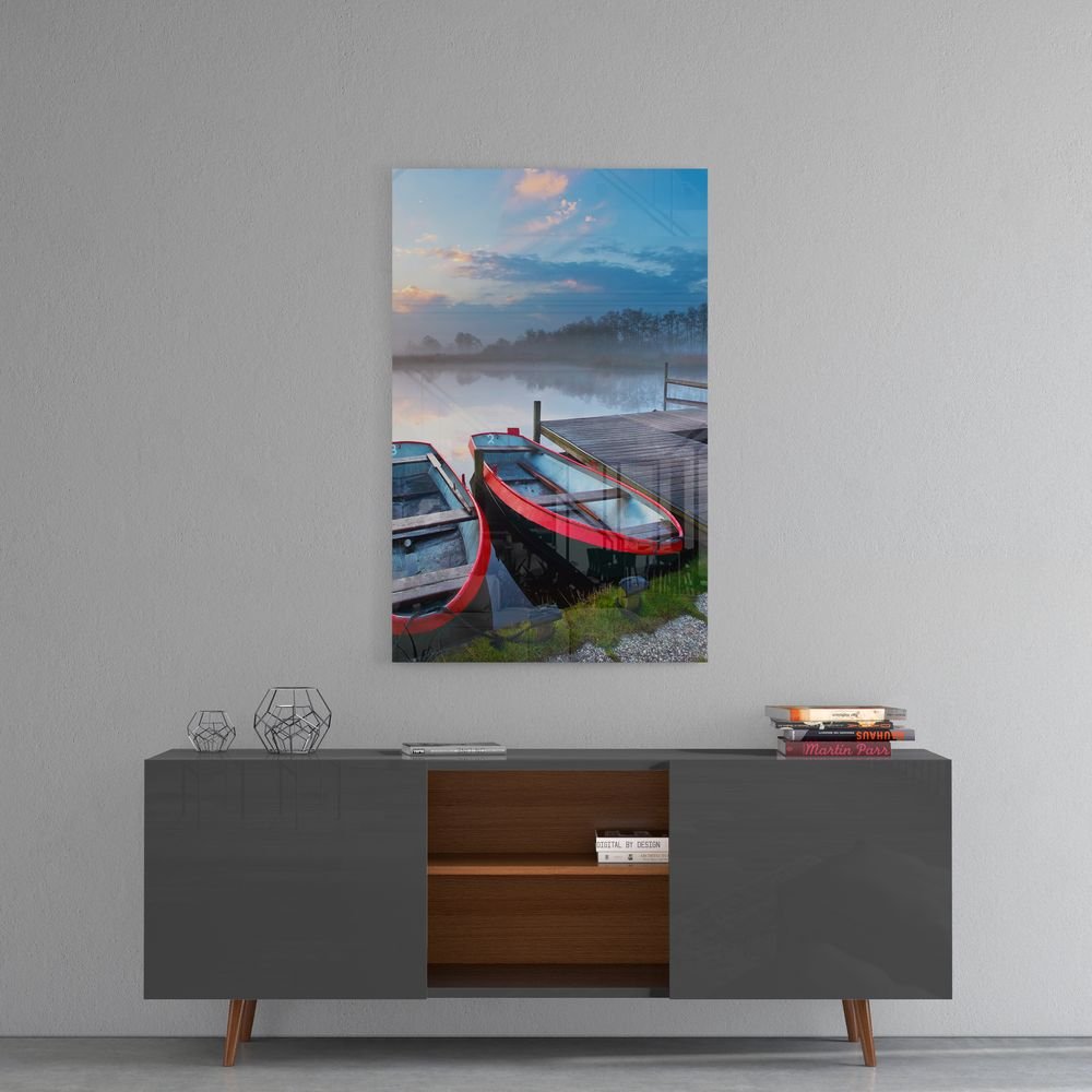 Boten op Het Meer Glasschilderij