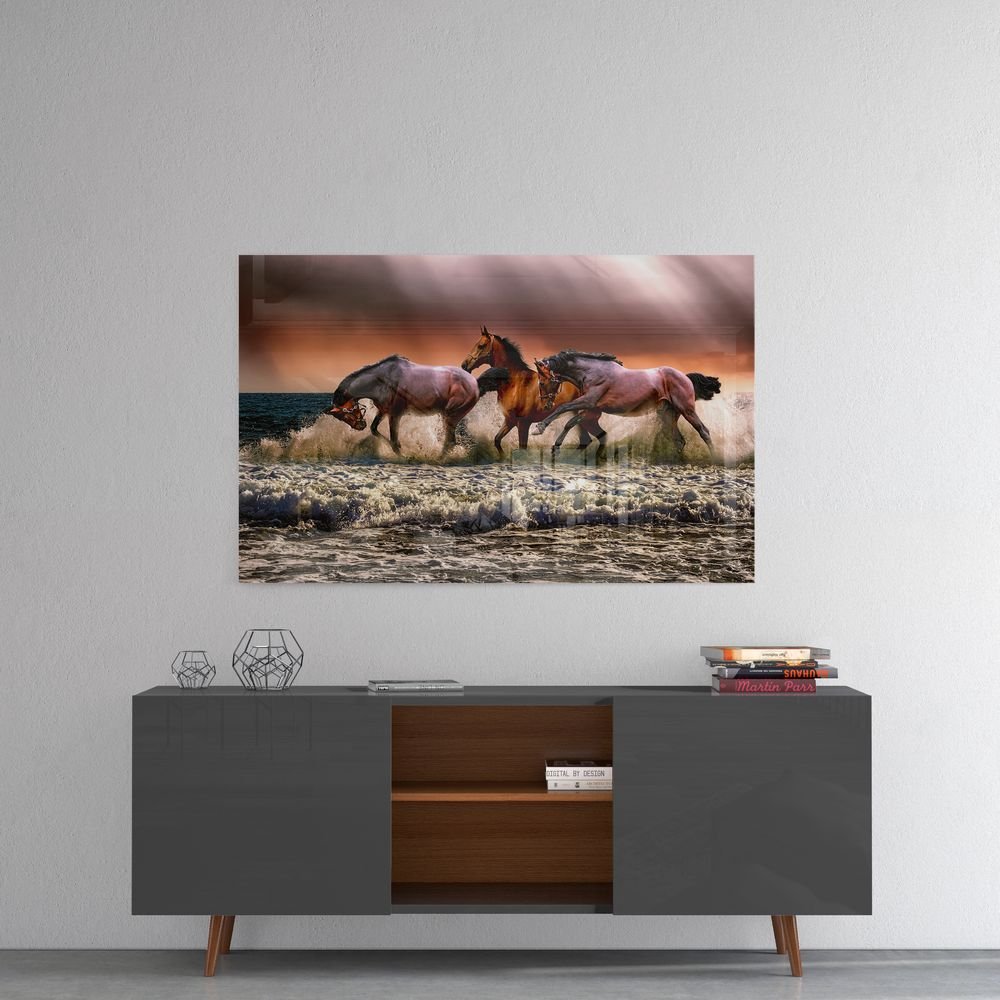 Paarden Glasschilderij