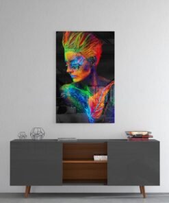 Neon Vrouw Portret Glasschilderij