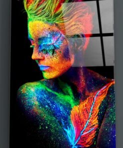 Neon kleuren Vrouw Glasschilderij - Afbeelding 3