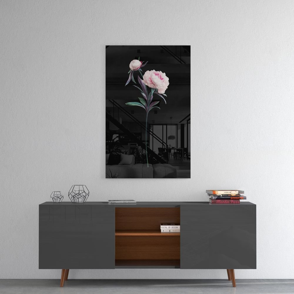 Roze Pioenroos Glasschilderij