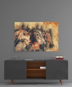Bruine Paarden Glasschilderij