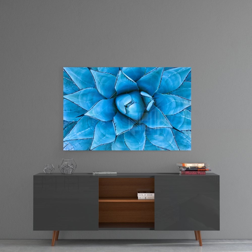 Bloem Blauw Glasschilderij
