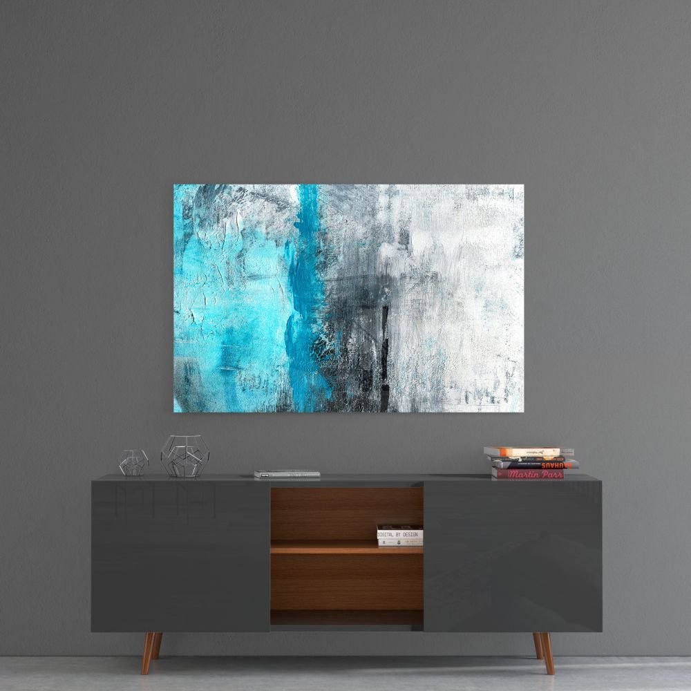 Abstract Blauw Glasschilderij