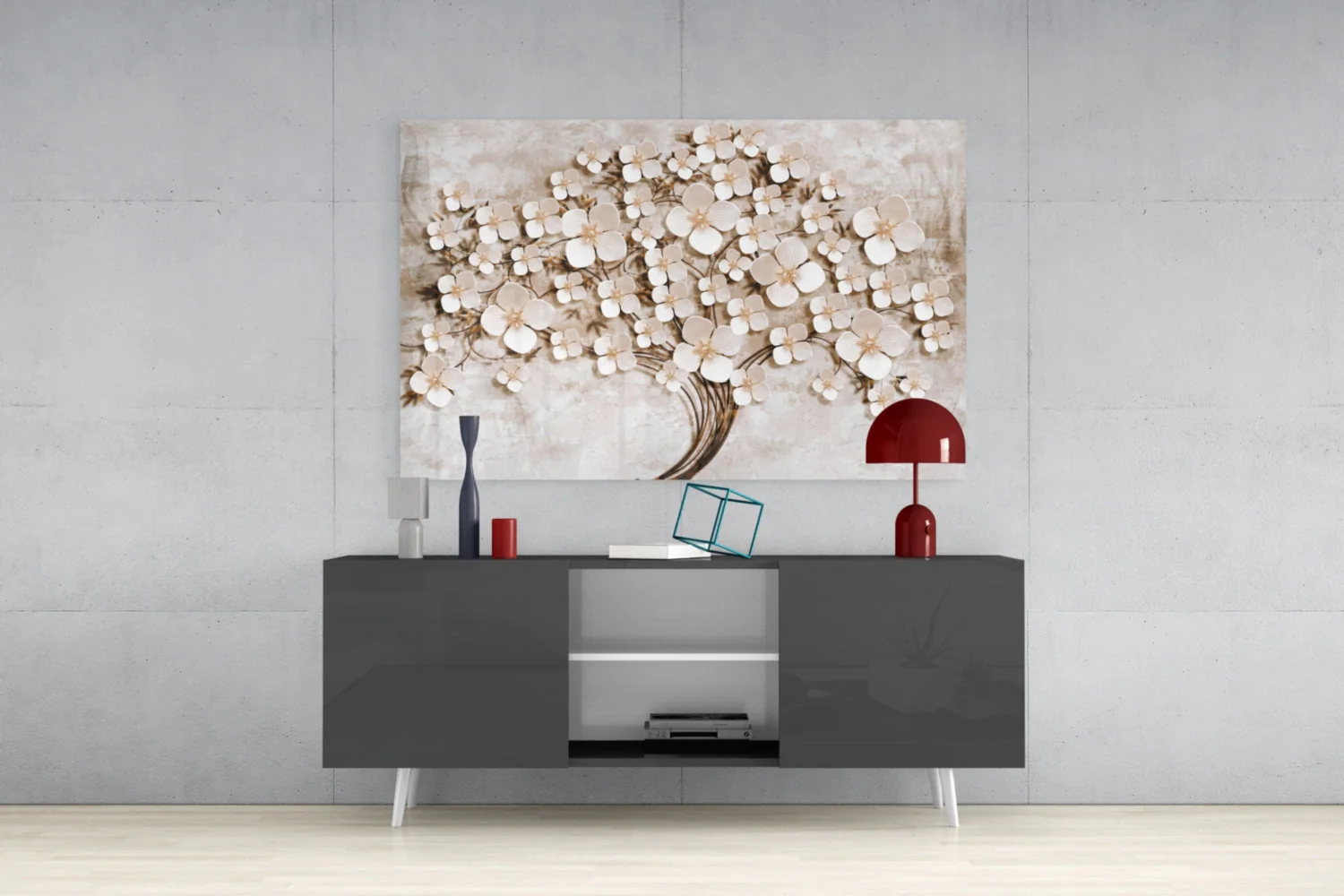Luxe Glasschilderij 3D Effect Witte Bloemenboom - Afbeelding 6